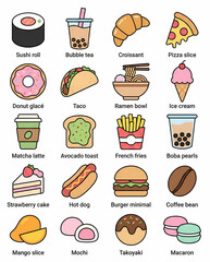 Assorted Food and Drink Icons Collage
