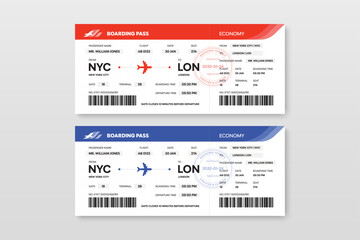 Fototapeta premium Airline Boarding Pass & Airplane Ticket Template Vector for Travel Agency, Tourism & Destination Wedding Designs