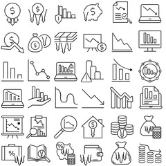 Financial losses vector icon set. Revenue decline Illustration sign collection. Market decline symbol. Economic decline logo.