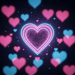 A vibrant digital display of sparkling hearts against a cosmic backdrop