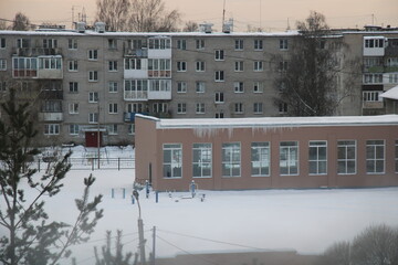 Icicles on the roofs of the house,