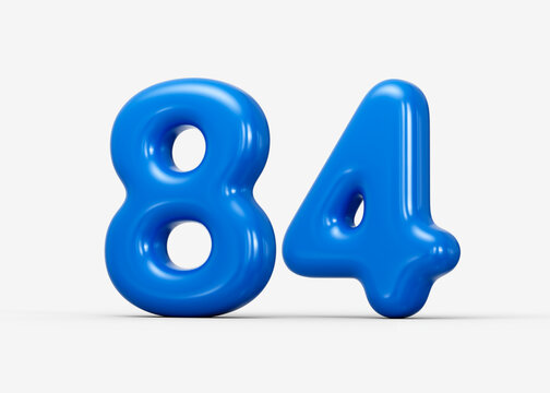 Smooth blue 3D number 84 styled with bold glossy finish and sleek look. 3d illustration