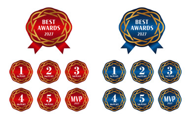 金色のフレームとリボン、ベストアワード・ロゴ