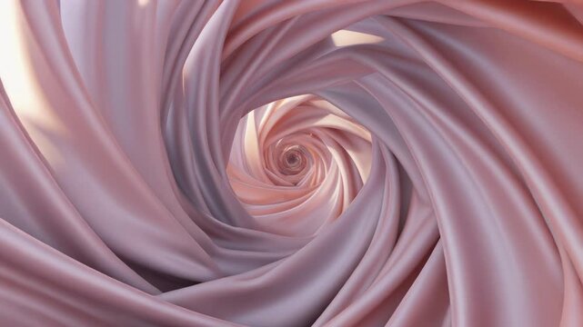 Abstract pink silk fabric tunnel background with soft swirling satin folds and elegant rose gold texture