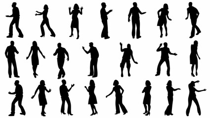 Fototapeta premium Silhouettes of people in various dance poses and movements