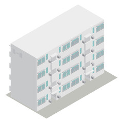 アイソメトリックなお風呂のバランス釜の排気口がある団地の建物のイラスト素材
