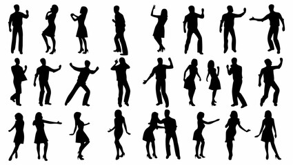 Fototapeta premium Dynamic people silhouettes dancing and celebrating together