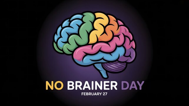 No Brainer Day vibrant human brain graphic minimal concept illustration for education science blog poster print creative awareness design
