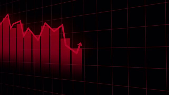 Red falling line animation in flat 2D vector style showing negative visual indicator on dark grid background.
