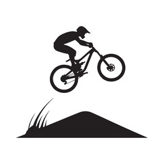 Fototapeta premium mountain bike jump vector silhouette clip art logo design illustration. abstract mountain bike icon collection 