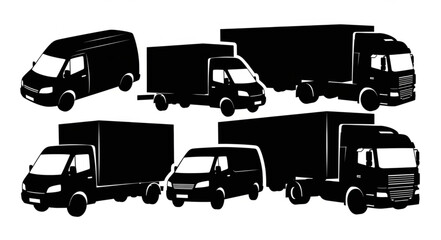 Collection of Black Silhouettes of Various Trucks and Vans. © Rio