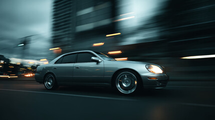 Obraz premium silver luxury car in the city