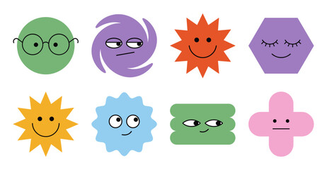 Obraz premium Fun Abstract Geometric Face Characters Vector Sticker Set