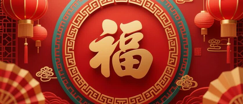 Celebrate the Chinese New Year with traditional decorations featuring elegant calligraphy and golden zodiac symbols that represent luck and prosperity in Asian culture through this festive vector desi
