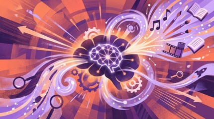 Generative AI Creativity and Content Production Intelligence Illustration