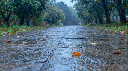 autumn leaves on the road