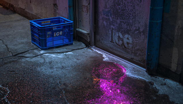 路地裏の氷屋で青い箱が溶け跡を残し夜風が過ぎる