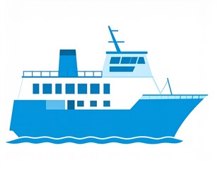 Blue Ferry Boat Illustration - A Detailed Vector Graphic of a Passenger Vessel on White Background.