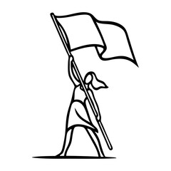 Día Internacional de la Mujer. Dibujo con líneas de una mujer sujetando una bandera © teracreonte