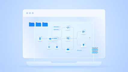 AI workflow automation artificial intelligence. ai agent workflow dashboard automation diagram, cloud integration, and system orchestration.