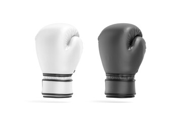 Blank black and white boxing gloves mockup, png, transparent background, 3d rendering. Empty protective fight equipment mock up, cut out. Clear sport individual glove uniform for kickboxing template.