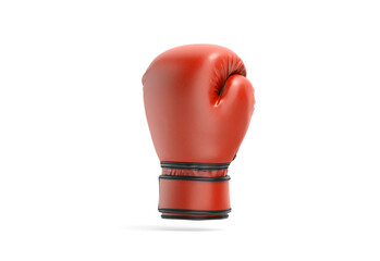 Blank red single boxing gloves mockup, png, transparent background, 3d rendering. Empty glove equipment for professional sport mock up, cut out. Clear protect leather mittens sportswear template.