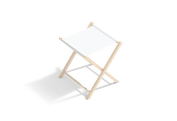 Blank white camp folding stool mockup, png, transparent background, 3d rendering. Empty mini legged camping chair mock up, cut out. Clear lightweight fold-up deckchair for fishing or hiking template.