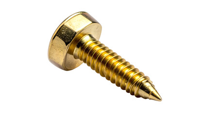 Close-up of a golden screw with a hexagonal head, isolated on a black background