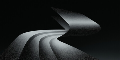 Abstract curved gray ribbons on black background