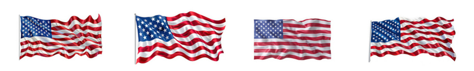 Fototapeta premium Collection of Waving American Flags Isolated on White Background isolated on transparent background