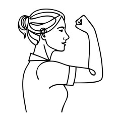 Día Internacional de la Mujer. Dibujo con línea continua de una mujer con el brazo flexionado y el puño cerrado, como símbolo de fuerza  © teracreonte