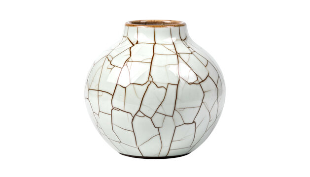A small white ceramic vase with a cracked glaze pattern