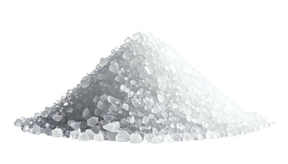 Pile of coarse, crystalline white salt against a transparent background