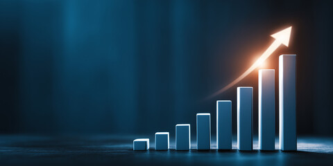 Rising bar chart with upward arrow