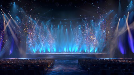 Illuminated Stage: An expansive stage, bathed in a captivating display of colorful lights and special effects, invites anticipation. The design offers ample space for performance.
