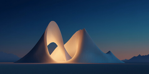 Futuristic glowing architectural structure at dusk