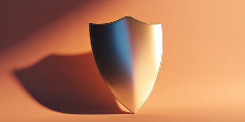 Metallic shield with shadow on orange background