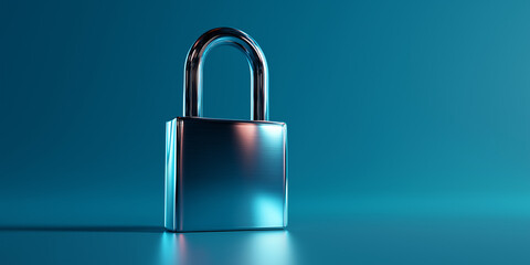 Metal Padlock on Blue Background