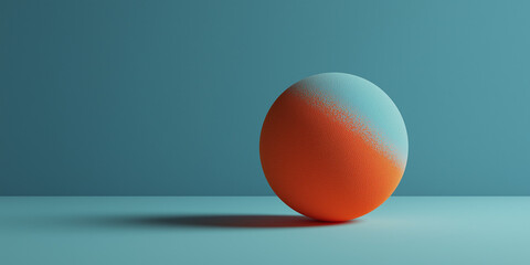 Blue and orange textured sphere on teal background