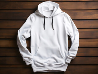 Hooded sweatshirt, blank sweatshirt, mockup on wooden background