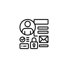 A simple black and white icon of user data and security online