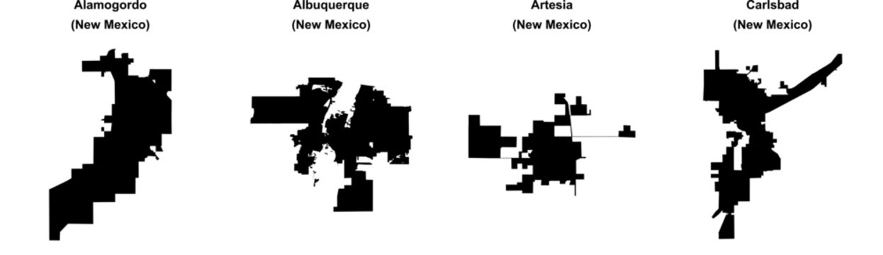 Alamogordo, Albuquerque, Artesia, Carlsbad outline maps