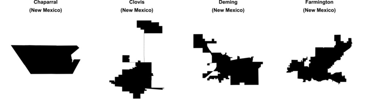 Chaparral, Clovis, Deming, Farmington outline maps