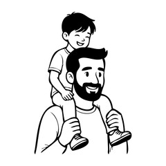 Día del padre. Dibujo sencillo con líneas de un padre e hijo con el niño sentado sobre los hombros de su padre. © teracreonte