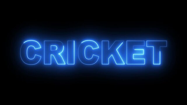 glowing neon Cricket text animation on black background. neon cricket sign. Cricket sports name text. 4k motion video.