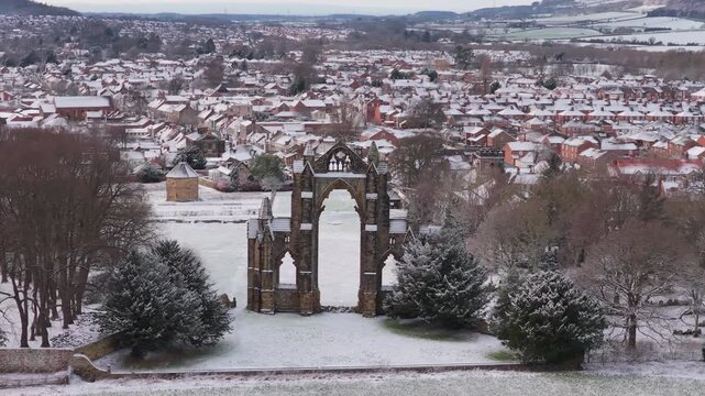 Guisborough Priory, Guisborough, North Yorkshire. Ruins of ancient Abbey. Snow.