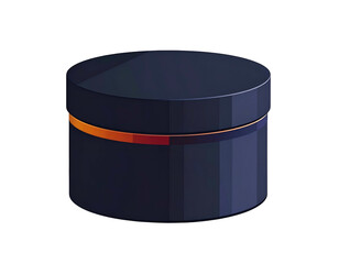 Isometric view of a dark blue, cylindrical jar with a thin gold band