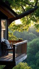 Naklejka premium A unique and inspiring treehouse workspace, surrounded by the beauty of nature.