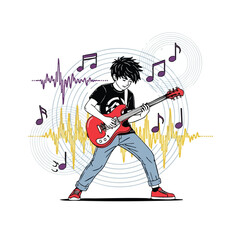 Obraz premium Young man playing electric guitar with passion and energy.