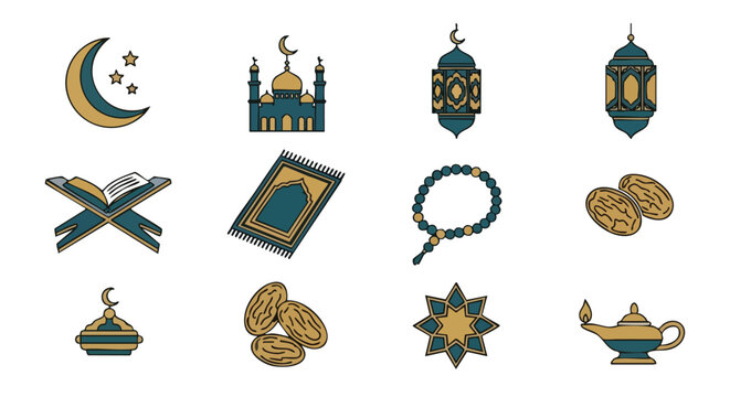 Collection dIc&ocirc;nes Duotone Ramadan or et Sarcelle